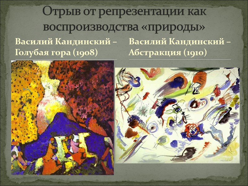Василий Кандинский – Голубая гора (1908) Отрыв от репрезентации как воспроизводства «природы» Василий Кандинский